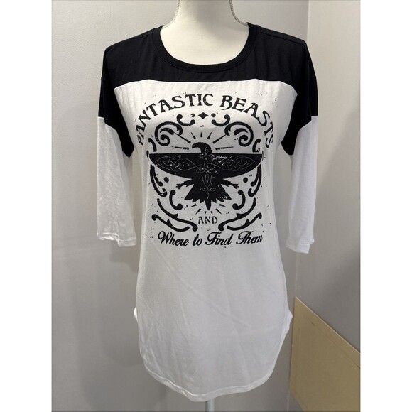 Fantastic Beasts and Where to Find Them 3/4 Sleeve Shirt Size Large Black White - Picture 1 of 5